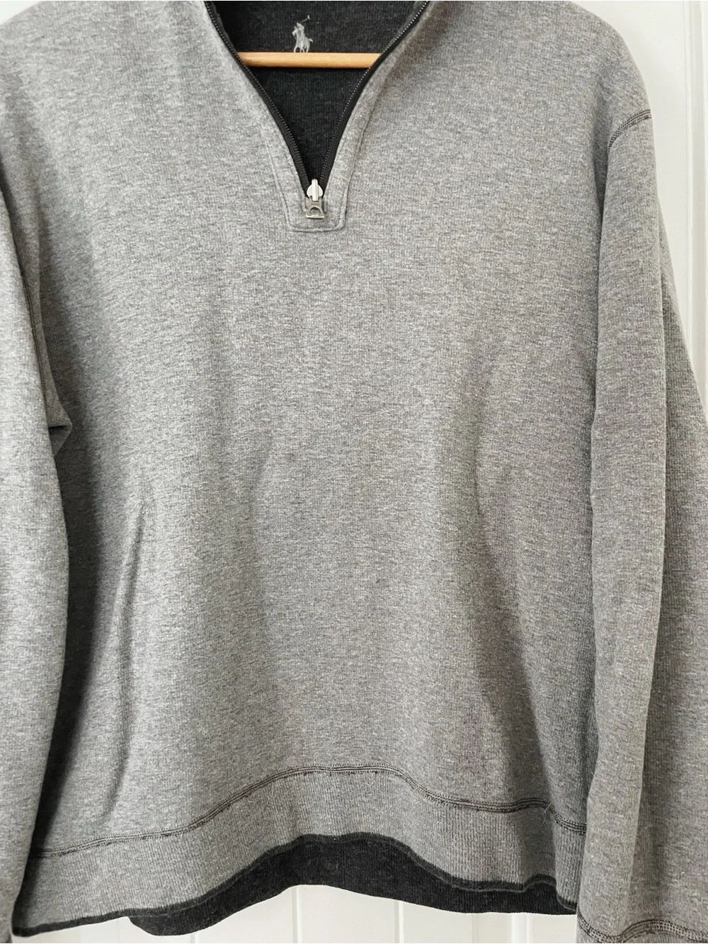 Men's Gray Quarter-Zip Sweater Reversible Polo Ralph Lauren Size M Preppy Casual